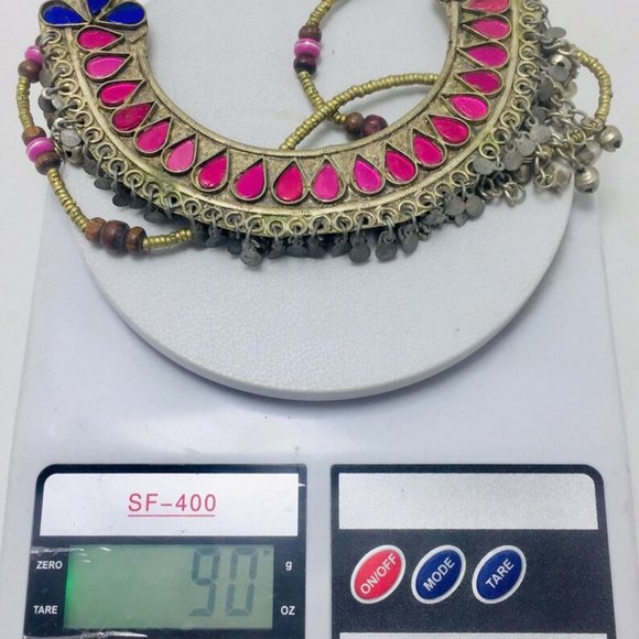 Beaded Chain Choker Necklace With Pink Glass Stones, Tribal Statement - Picture 9 of 9